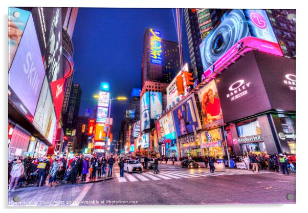 Night Time Times Square Acrylic by David Pyatt