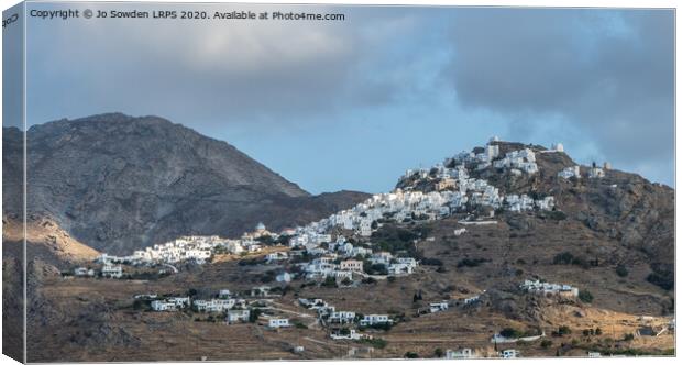 Serifos Chora highlighted  Canvas Print by Jo Sowden