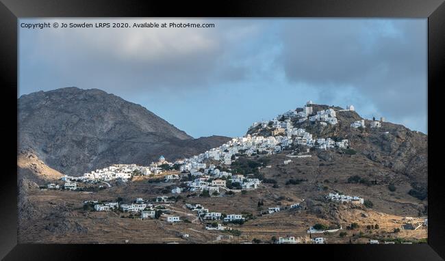 Serifos Chora highlighted  Framed Print by Jo Sowden