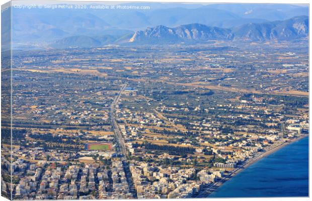 Panorama of the city of Loutraki, Greece aerial view. Canvas Print by Sergii Petruk