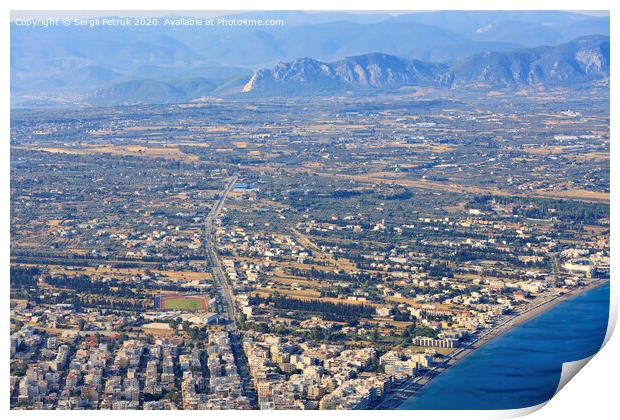 Panorama of the city of Loutraki, Greece aerial view. Print by Sergii Petruk