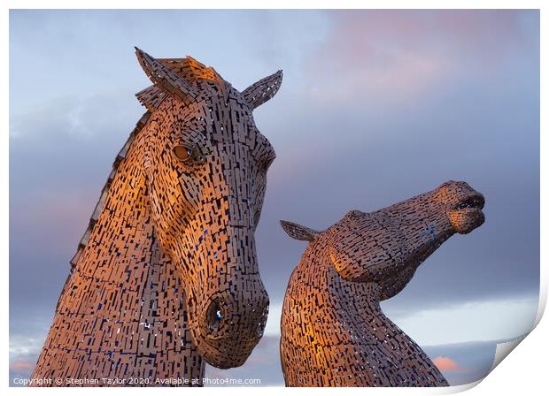 The Kelpies at Sunset Print by Stephen Taylor