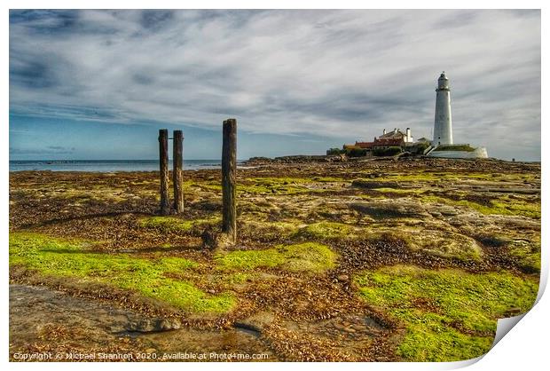 St Mary's Island and Lighthouse, Northumberland Print by Michael Shannon