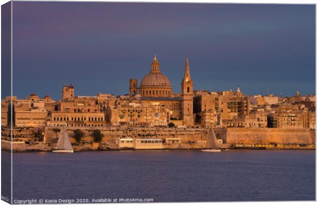 Malta: Valletta Dusk from Sliema Canvas Print by Kasia Design