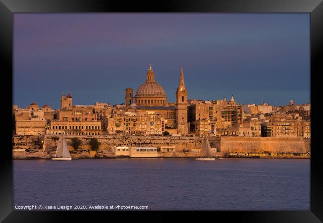 Malta: Valletta Dusk from Sliema Framed Print by Kasia Design