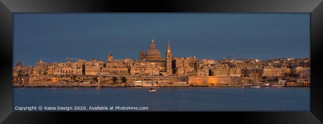 Malta: Valletta Skyline at Dusk Framed Print by Kasia Design