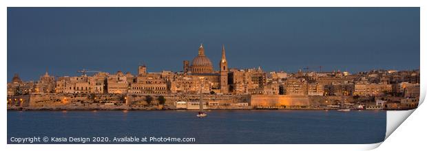 Malta: Valletta Skyline at Dusk Print by Kasia Design