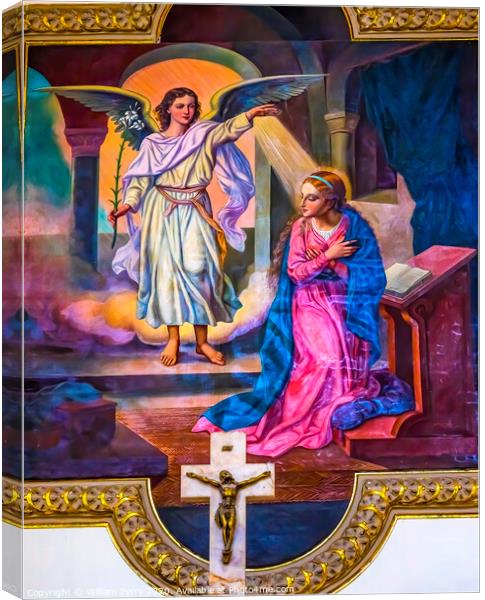 Annunciation Painting San Agustin Church Puebla Mexico Canvas Print by William Perry
