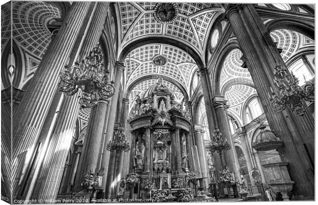 Black and White Basilica Altar Ornate Ceiling Puebla Cathedral M Canvas Print by William Perry
