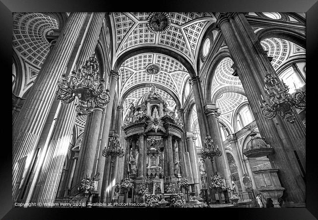 Black and White Basilica Altar Ornate Ceiling Puebla Cathedral M Framed Print by William Perry