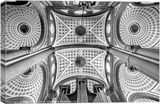 Black and White Basilica Ornate Ceiling Puebla Cathedral Mexico Canvas Print by William Perry