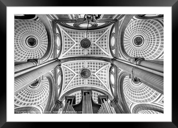 Black and White Basilica Ornate Ceiling Puebla Cathedral Mexico Framed Mounted Print by William Perry