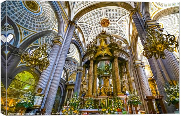 Basilica Altar Ornate Colorful Ceiling Puebla Cathedral Mexico Canvas Print by William Perry