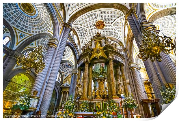 Basilica Altar Ornate Colorful Ceiling Puebla Cathedral Mexico Print by William Perry