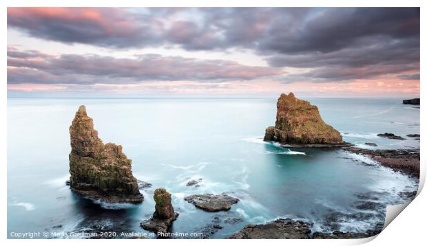 Duncansby Sea Stacks at Sunset Print by Maria Gaellman