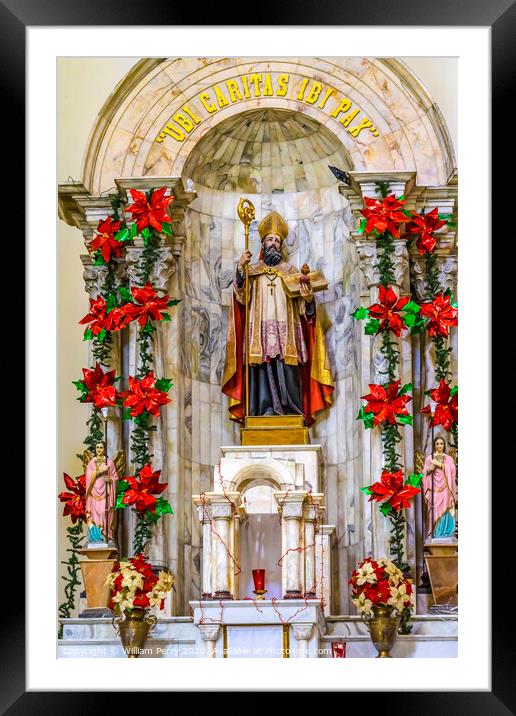 Basilica Bishop Statue San Agustin Church Puebla Mexico Framed Mounted Print by William Perry
