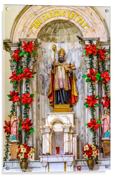Basilica Bishop Statue San Agustin Church Puebla Mexico Acrylic by William Perry
