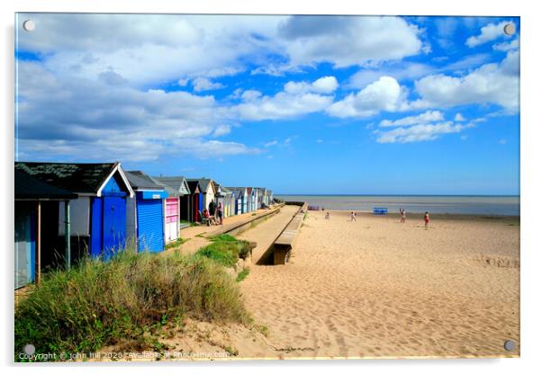 Beach and beach huts at Chapel Point at Chapel St. Leonards in Lincolnshire.  Acrylic by john hill