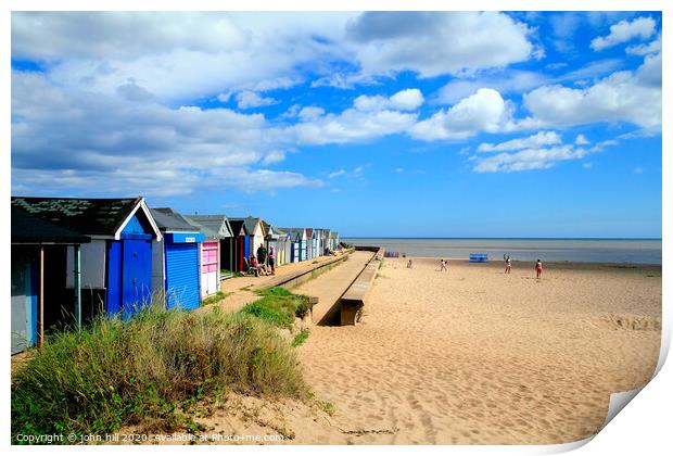 Beach and beach huts at Chapel Point at Chapel St. Leonards in Lincolnshire.  Print by john hill