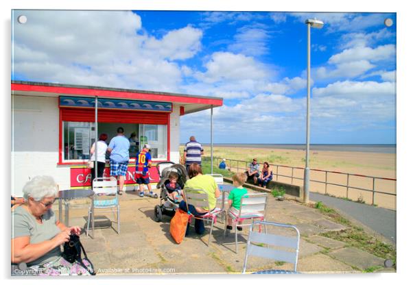 Beach cafe on the seafront at Chapel St. Leonards in Lincolnshire.  Acrylic by john hill