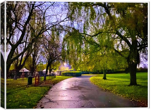 Early morning walk through the park Canvas Print by Peter Barrett