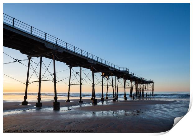 Saltburn pier at dusk, North Yorkshire coast Print by Andrew Kearton
