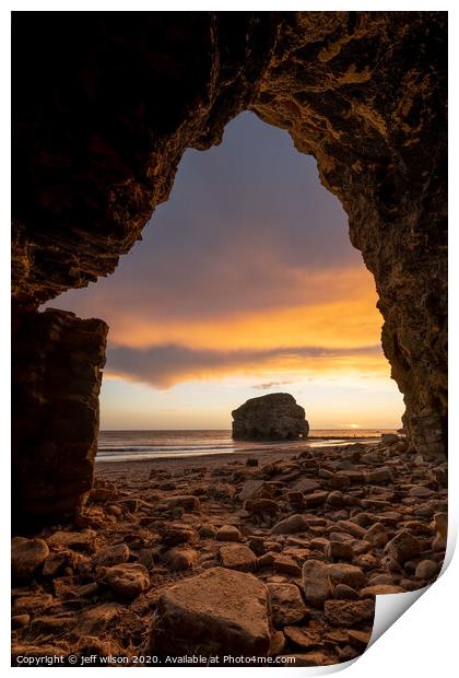 Marsden cave sunrise Print by jeff wilson