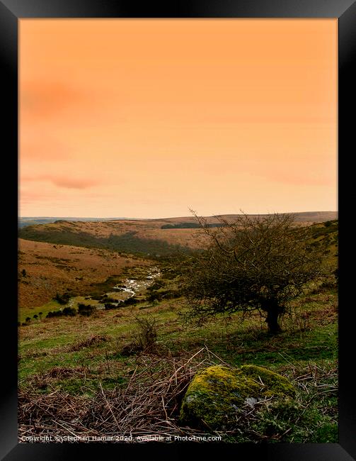 Orange Skies over Dartmoor Framed Print by Stephen Hamer