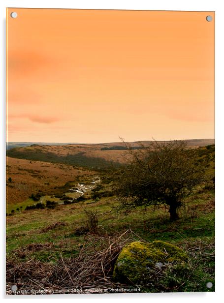 Orange Skies over Dartmoor Acrylic by Stephen Hamer
