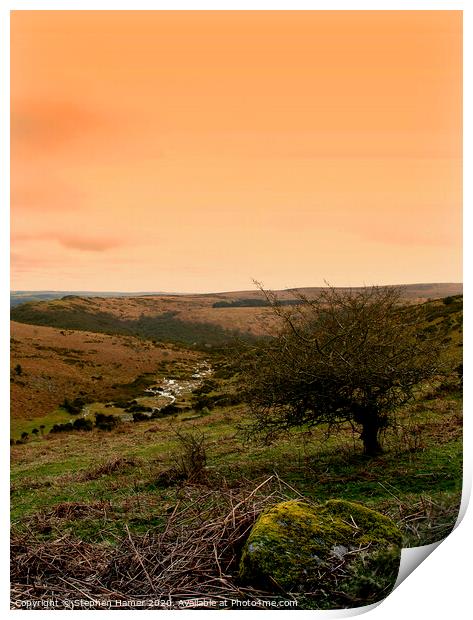 Orange Skies over Dartmoor Print by Stephen Hamer