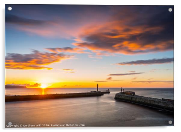 Whitby Pier Sunset Acrylic by Northern Wild