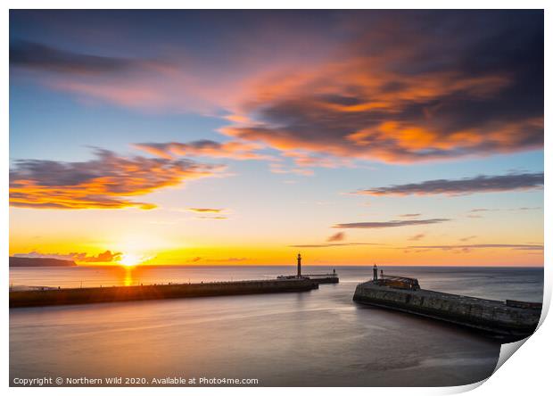 Whitby Pier Sunset Print by Northern Wild