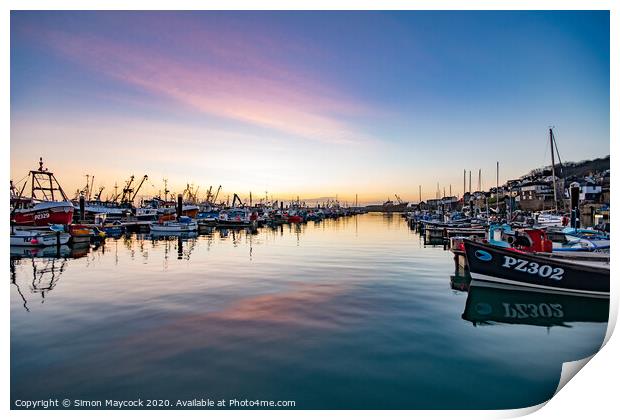 Newlyn Harbour Sunrise Print by Simon Maycock