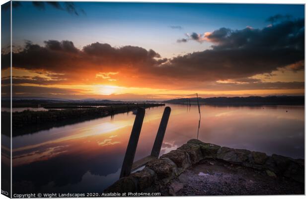 Newtown Quay Sunset Reflections Canvas Print by Wight Landscapes