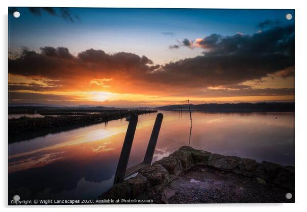 Newtown Quay Sunset Reflections Acrylic by Wight Landscapes
