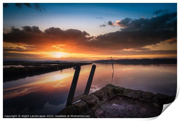 Newtown Quay Sunset Reflections Print by Wight Landscapes