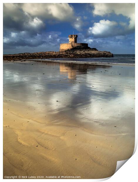La Rocco tower, St Ouens bay, Jersey Print by Nick Lukey