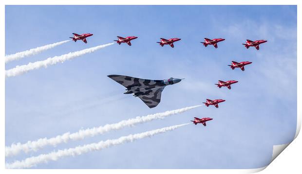 The Vulcan with the Red Arrows one final time Print by Jason Wells