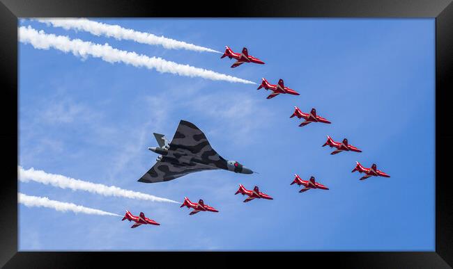 The Vulcan with the Red Arrows one final time Framed Print by Jason Wells