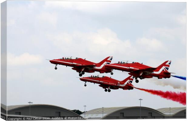 Red Arrows take off. Canvas Print by Paul Clifton