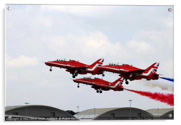 Red Arrows take off. Acrylic by Paul Clifton