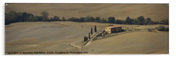 Tuscan farmhouse in rolling landscape Acrylic by Beverley Middleton