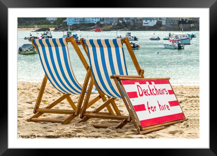 Deckchairs for hire Framed Mounted Print by David Belcher