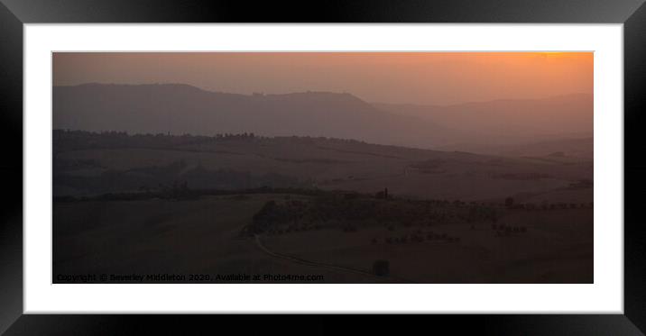 Sunset over the Valdorcia Tuscany Framed Mounted Print by Beverley Middleton