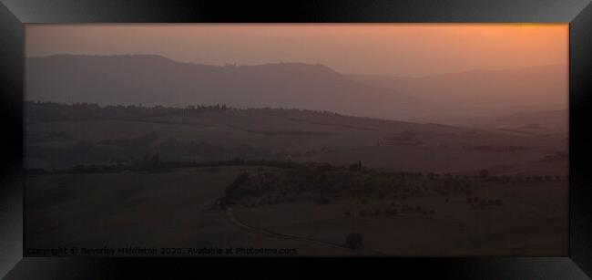 Sunset over the Valdorcia Tuscany Framed Print by Beverley Middleton