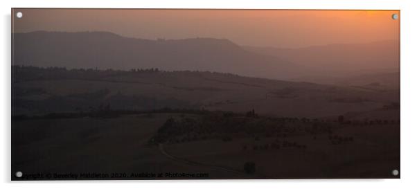 Sunset over the Valdorcia Tuscany Acrylic by Beverley Middleton