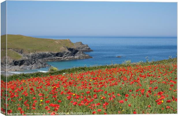 West Pentire poppy field Canvas Print by Simon Maycock