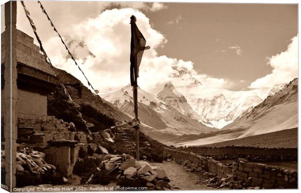Mount Everest from the Rongbuk Monastery, Tibet Canvas Print by Nathalie Hales