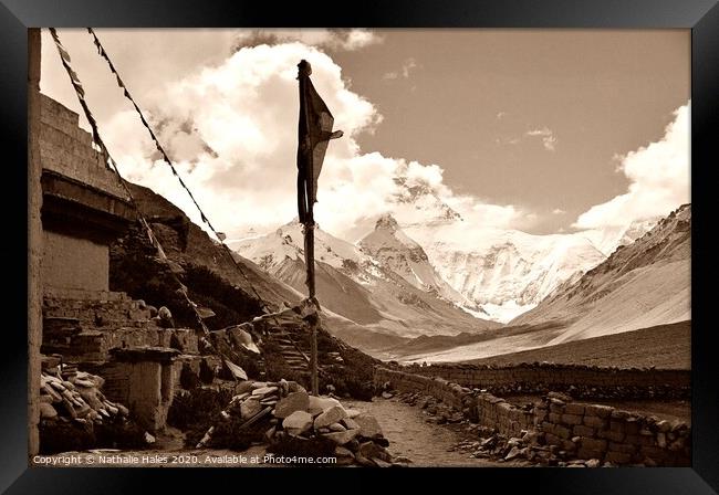 Mount Everest from the Rongbuk Monastery, Tibet Framed Print by Nathalie Hales