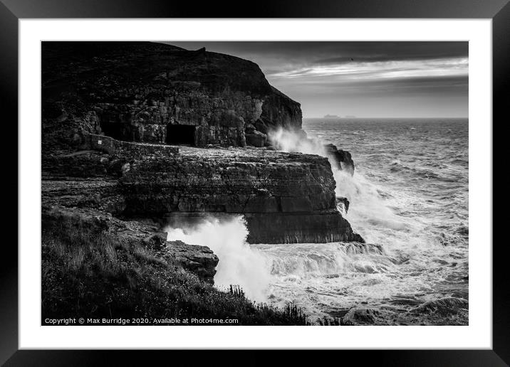 Waves Crashing on Purbeck Stone Cliffs Framed Mounted Print by Max Burridge